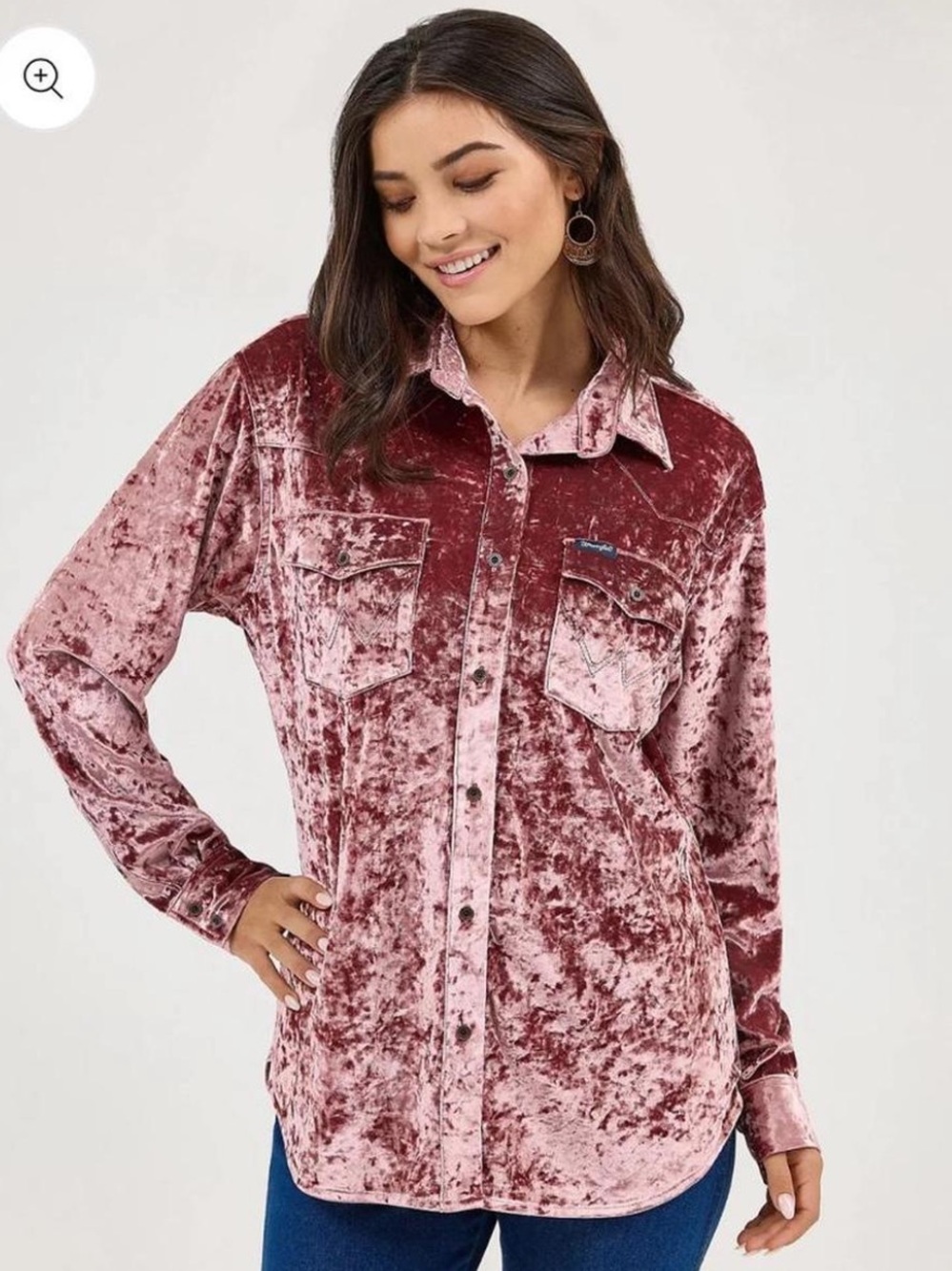 NWT Wrangler Pink Crush Velvet Button-Up Shirt Sizes M & L